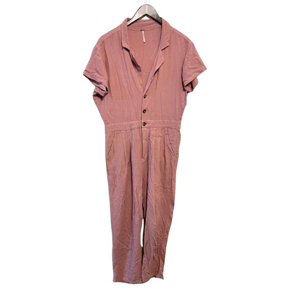 Free People Margot Button Up V Neck Relaxed Loose Fit Jumpsuit Overall - Picture 4 of 6